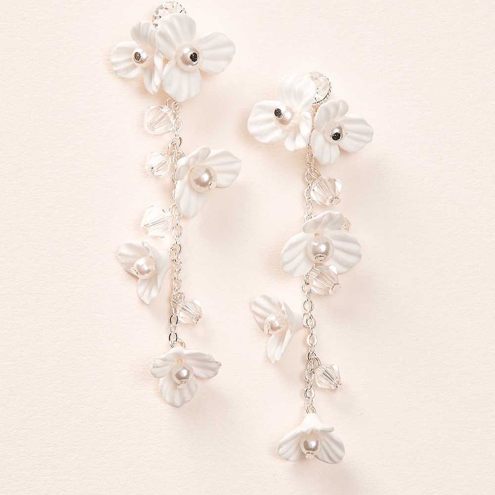 Dareth Colburn Delphi Earrings White Floral, Pearl & Silver Wedding Bridal